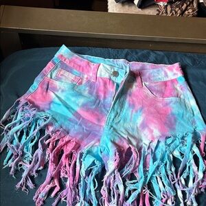 Pink & Blue Tie-Dye Denim Shorts